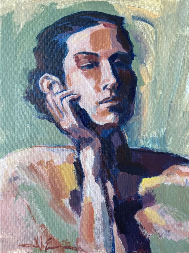 Aloof – $750, 12" x 16", Acrylic on Canvas, 2026