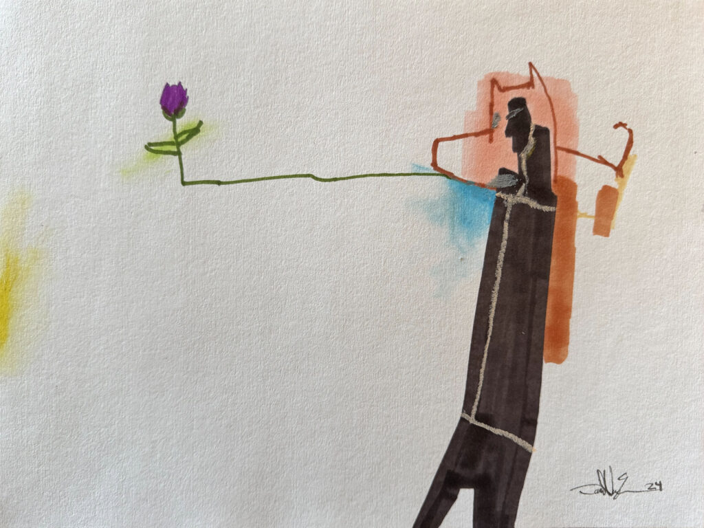 On the Tip of My Tongue - $150, Mixed Media on Paper, 12" x 9", 2024