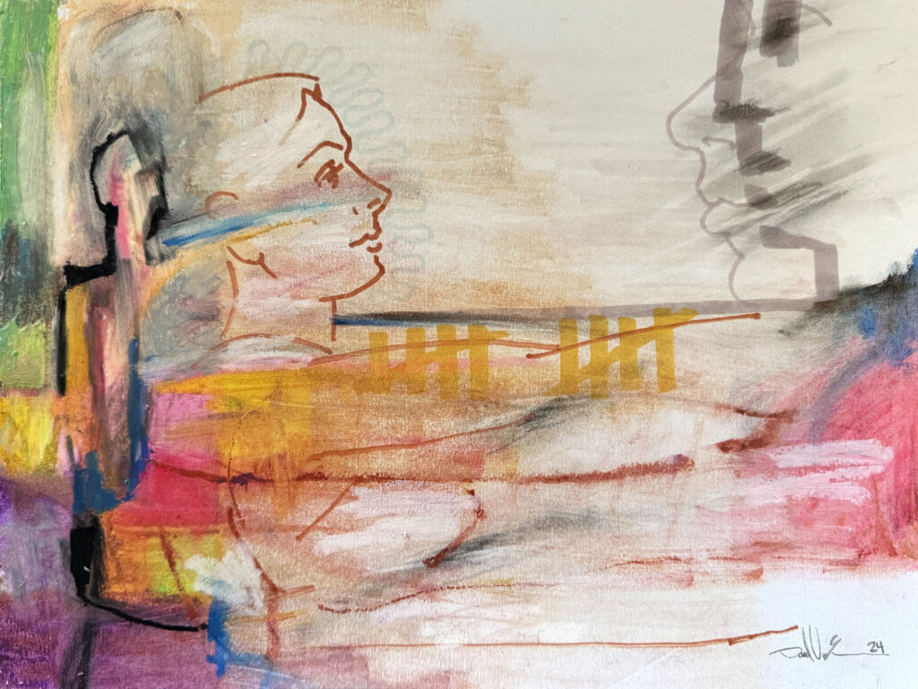 Breathless Dance - $150, Mixed Media on Paper, 12" x 9", 2024