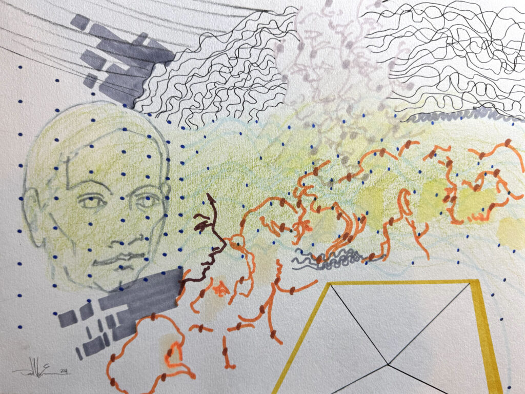 Intersection of Manifold and Wave - $150, Mixed Media on Paper, 12" x 9", 2024