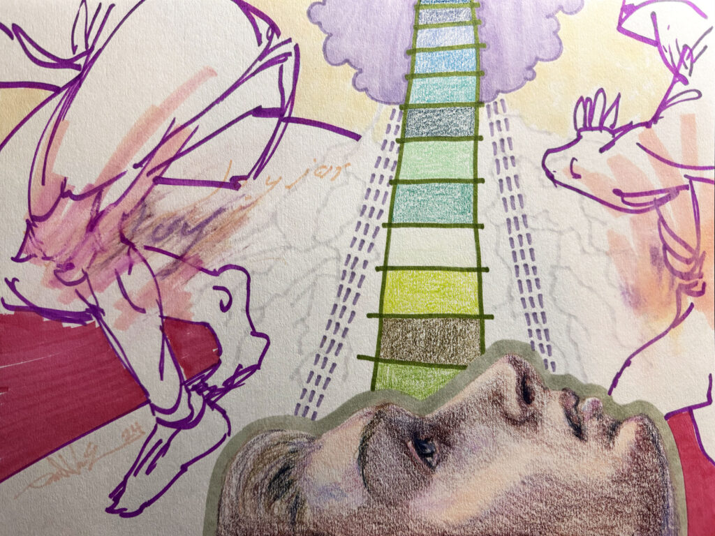Everybody's Looking for The Ladder - Mixed Media on Paper, 12" x 9", 2024