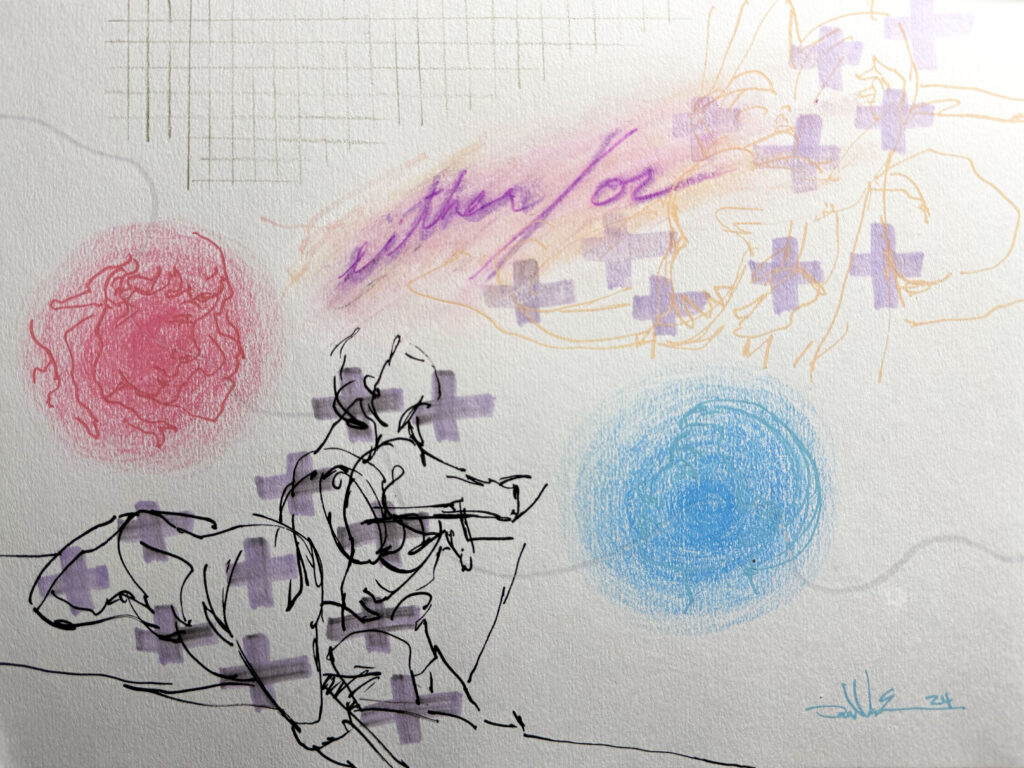 Either/Or - Mixed Media on Paper, 12" x 9", 2024