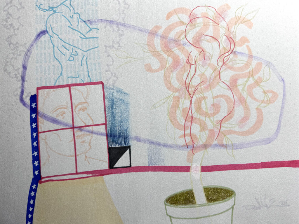 The Window - Mixed Media on Paper, 12" x 9", 2024