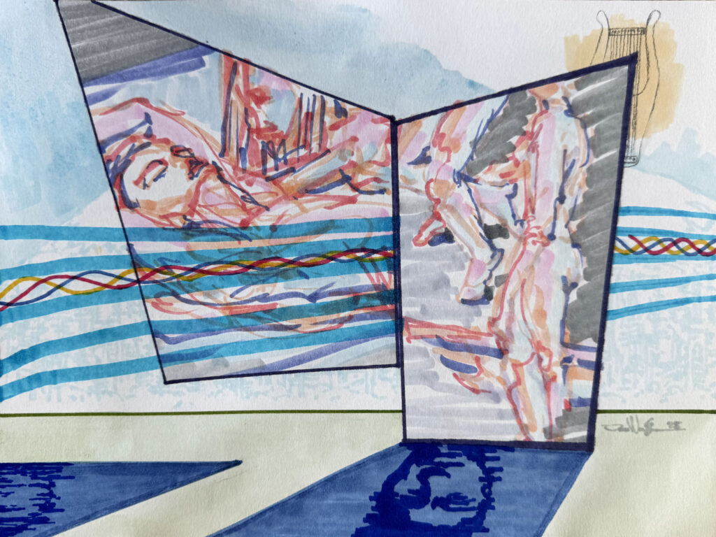 A Cord of 3 - Mixed Media on Paper, 12" x 9", 2025