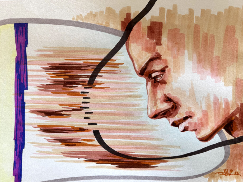 Self Reflection - Mixed Media on Paper, 12" x 9", 2025