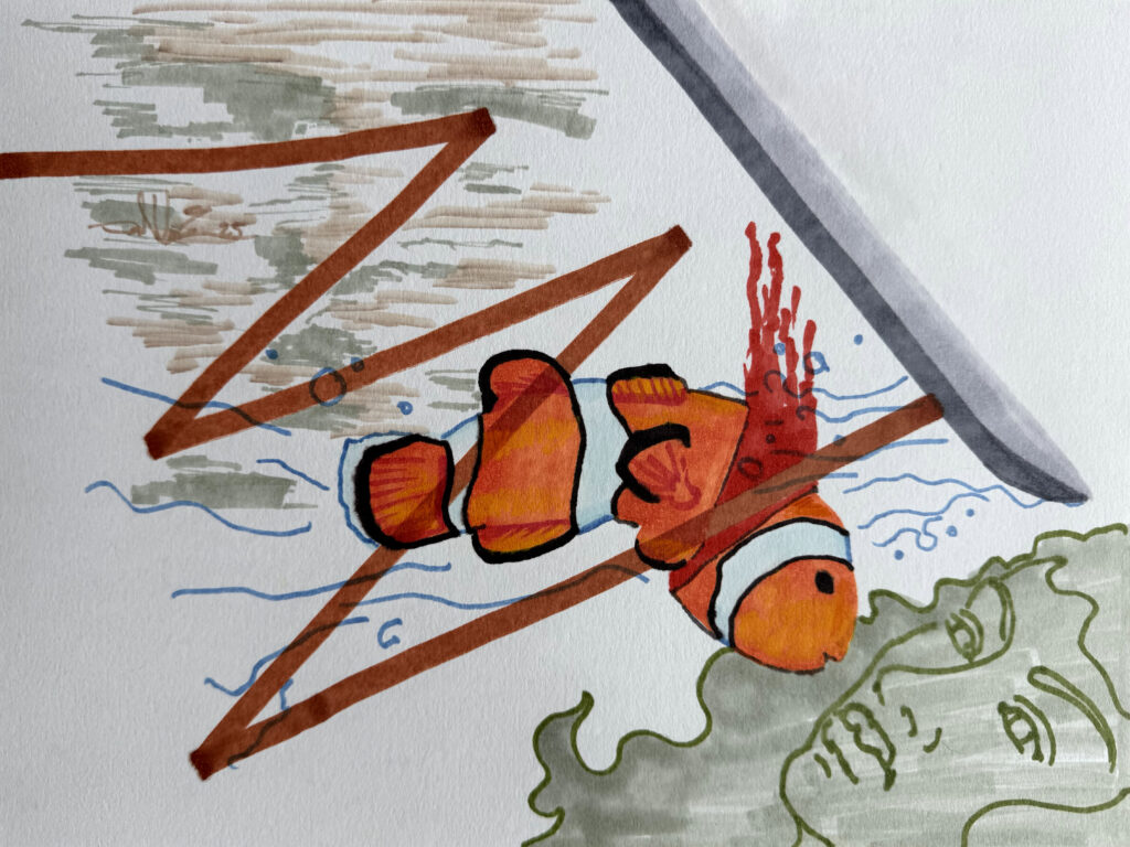 Dead Fish - Mixed Media on Paper, 12" x 9", 2025