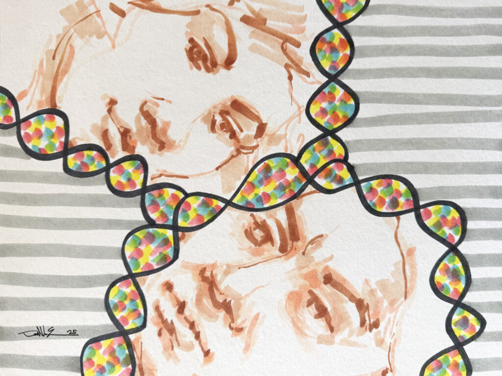 Color Coded - Mixed Media on Paper, 12" x 9", 2025