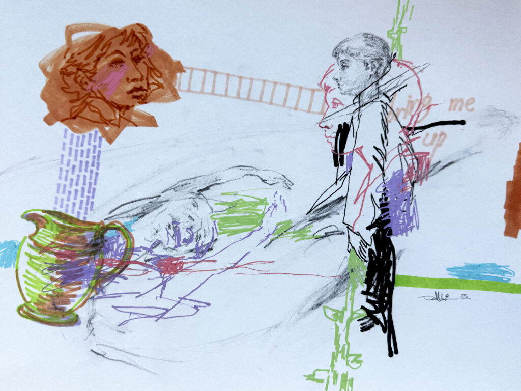 Bring Me Up - Mixed Media on Paper, 12" x 9", 2025