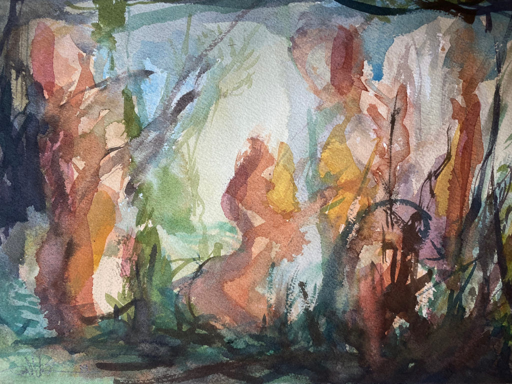 In The Woods – $150, 9″ x 12″, Watercolor on Paper, 2019
