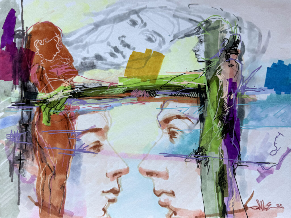 Reach Within - Mixed Media on Paper, 12" x 9", 2025