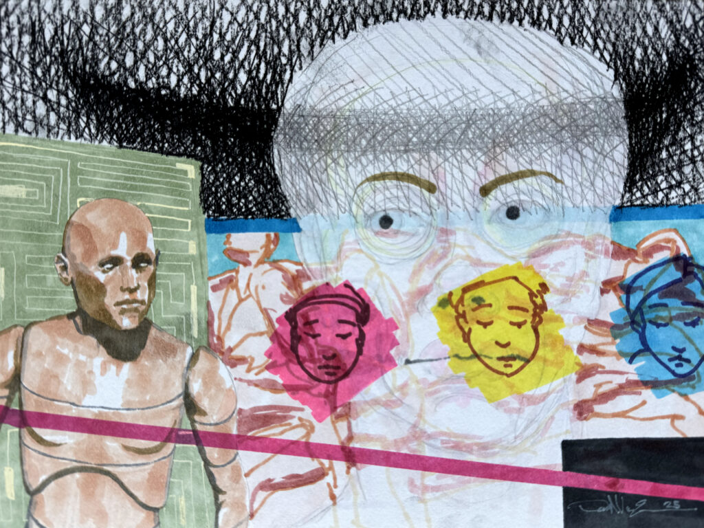 Future Hallucination - Mixed Media on Paper, 12" x 9", 2025