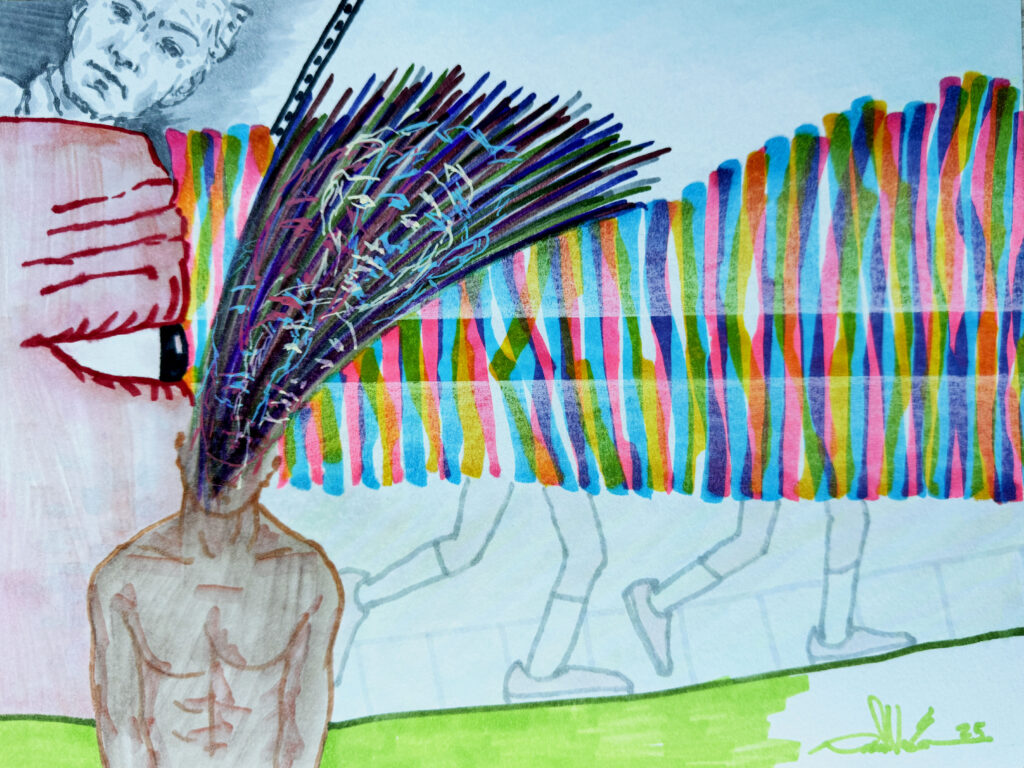 Tunnel Vision - Mixed Media on Paper, 12" x 9", 2025