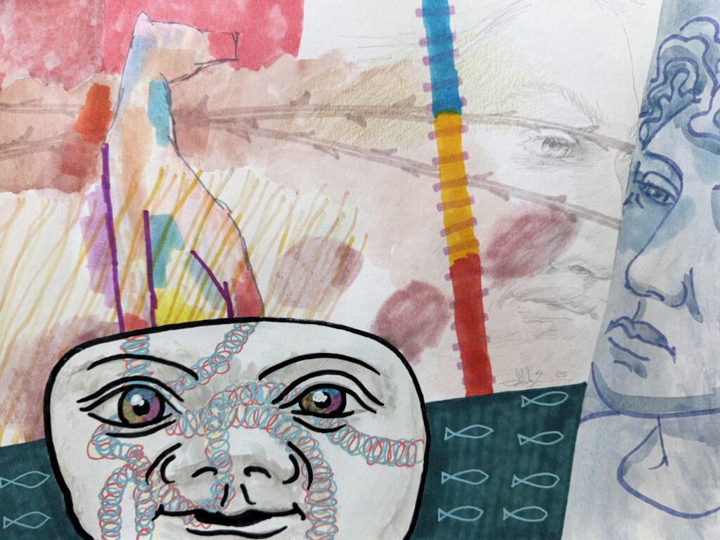 Confluence - Mixed Media on Paper, 12" x 9", 2025