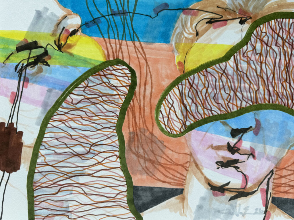 The Simulation - Mixed Media on Paper, 12" x 9", 2025