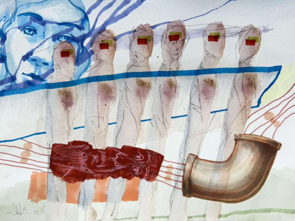 Dehumanized (Mad World) - Mixed Media on Paper, 12" x 9", 2026