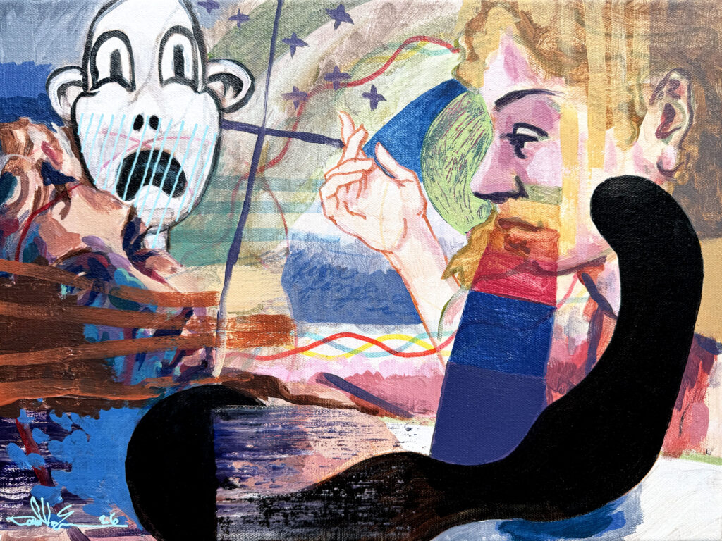 A Muse's Disdain – $250, 16" x 12", Acrylic and Mixed Media on Canvas, 2026