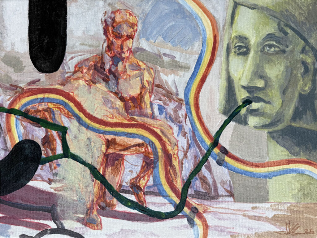 The Vindictive Muse – $250, 16" x 12", Acrylic and Mixed Media on Canvas, 2026