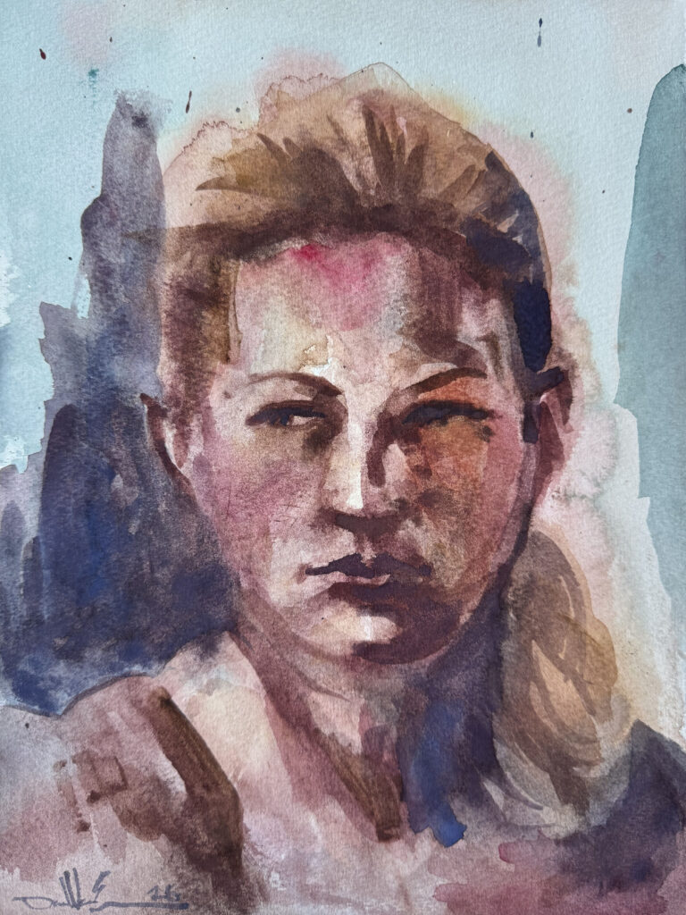 A Moment's Notice – $150, 12″ x 9″, Watercolor on Paper, 2026