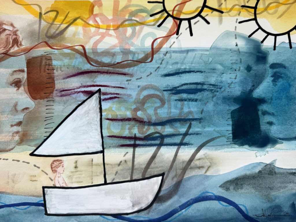 Time Bends/Mends The Light/Sight We Chase/Face - Mixed Media on Paper, 12" x 9", 2026