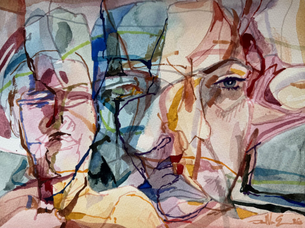 Instantaneous Passage – $150, 9″ x 12″, Watercolor and Markers on Paper, 2026