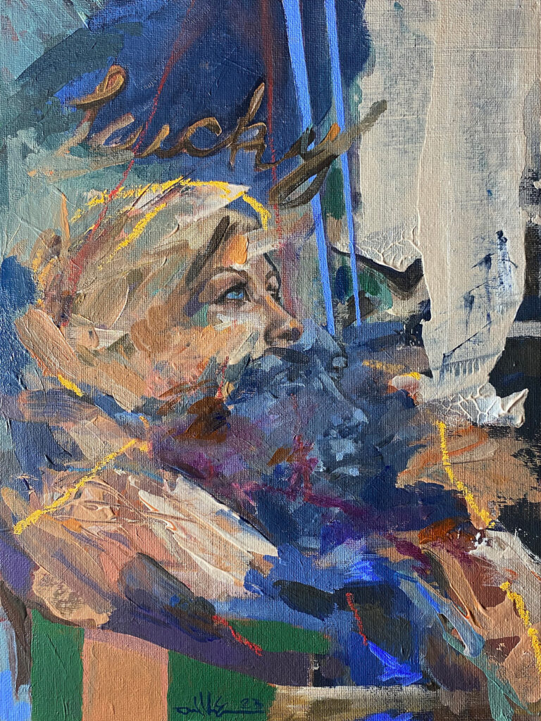 Lucky – $250, 9" x 12", Acrylic on Canvas Board, 2023