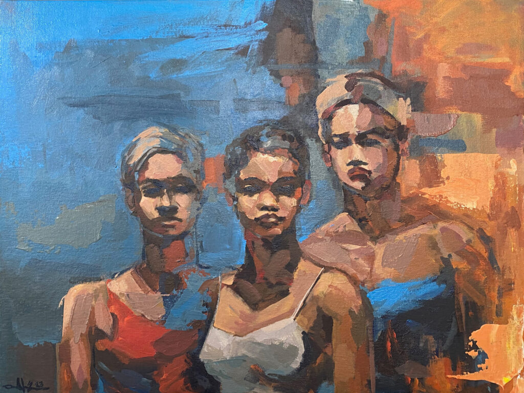3 Women – $250, 20" x 16", Acrylic on Canvas Board, 2023
