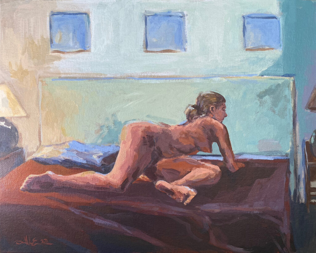 Two Lights – $250, 20" x 16", Acrylic on Canvas Board, 2023