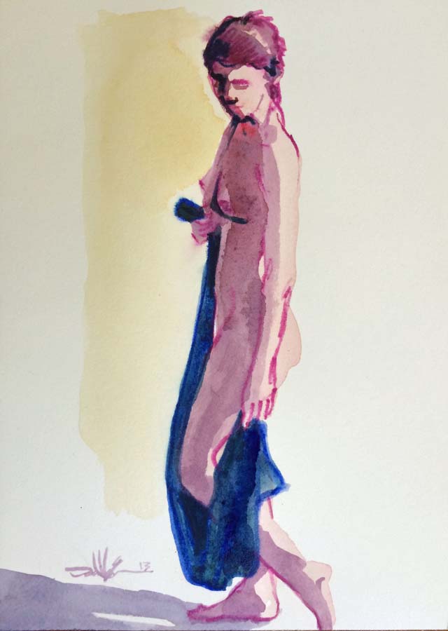 Female Figure Standing with Blue Shawl